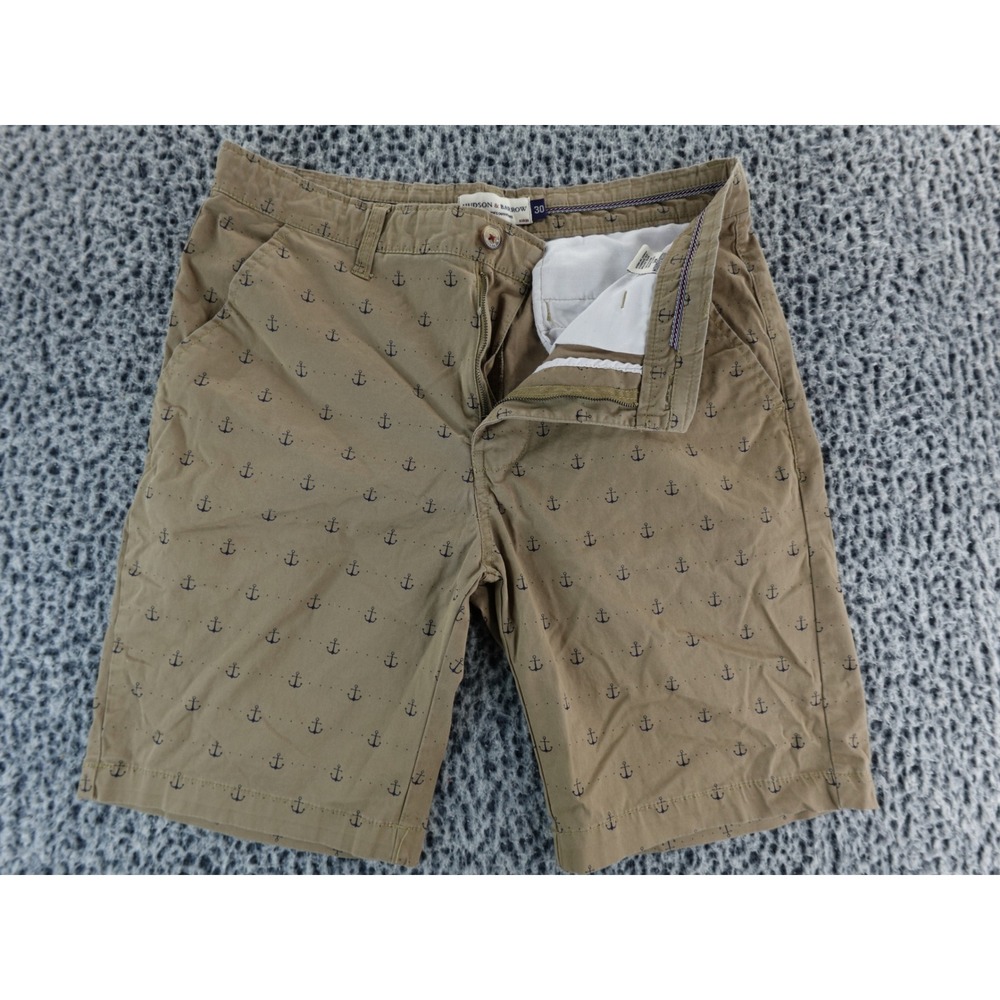 Hudson and Barrow‎ Men's Tan Anchor Print Chino Shorts Size 30